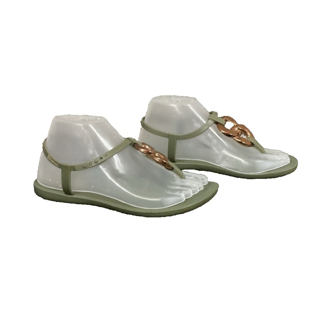 Ipanema Women's Grendene Sandals Army Green With Gold Hardware Strap USA 7